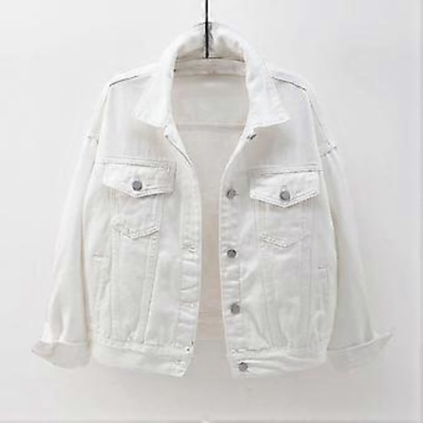 Damjacka i denim, långärmad, varm, enfärgad, vår/höst, XXL, vit