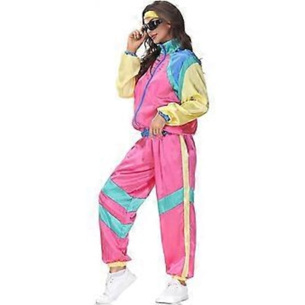 Naisten Rave-asu Kiiltävä Crop Top Huppari Metallinhohtoiset Rento Pitkät Housut Hupullinen Treenauscollegepaita Disco-tanssiasu(Large Rainbow Pink)