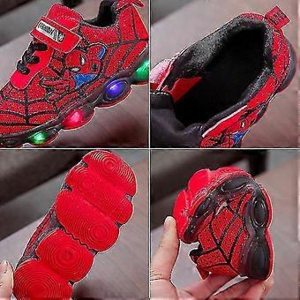 Børnesportsko Spiderman Lysende Sneakers Børn Led Lysende Sko Til Drenge (24 rød)