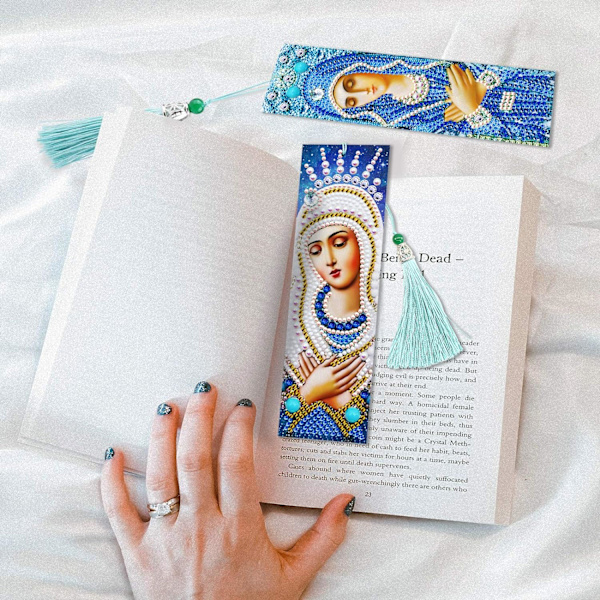 (Notre Dame) 2 kappaletta 5D timanttimaalauskirjanmerkki, DIY nahkaiset helmikirjanmerkit tupsuilla, Diamo