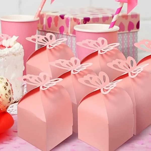 Pige Butterfly Dåb Dåse, 50stk Pink Candy Box, Dåb Dåse til