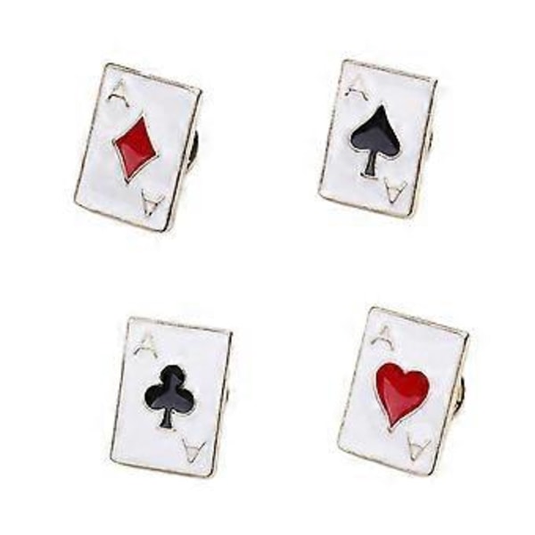 Sæt med 4 dragtnåle Pokerkort Broche Badge Kraveben Pins Legeringsmateriale Reversnåle Egnet til skjorter Tørklæder Revers (A)