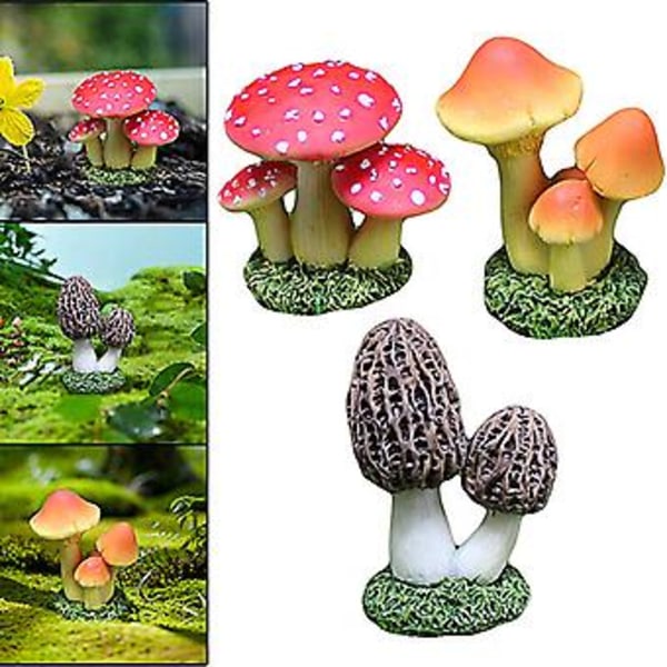 3 stk. Svampefigurer Eventyrhave Miniaturer Dukkehus Mikro Landskabsdekoration ( )