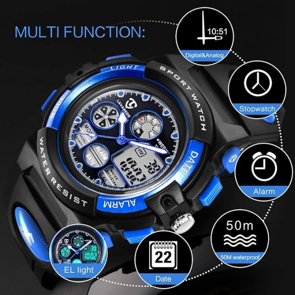 Kids Boy Girl Digital-Analog Watch, Waterproof Digital Outdoor Sp