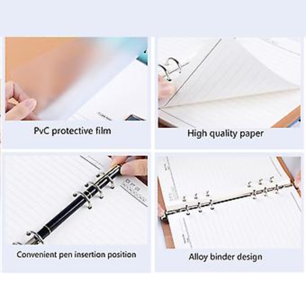 Løsblads Business Office Notebook Hullet 6-rings Planlegger Binder Notebook for Møte Reise Arbeid Skole (Mørk Blå)