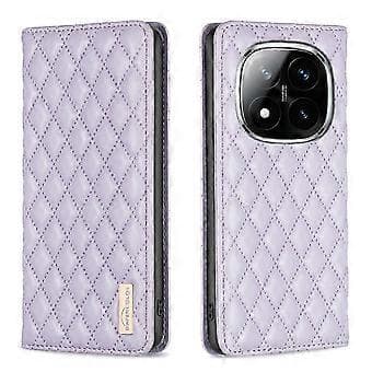 För Redmi Note 14 Pro 5G / Note 14 Pro+ 5G Diamantgitter Magnetiskt Läder Flip Telefonfodral (Lila)