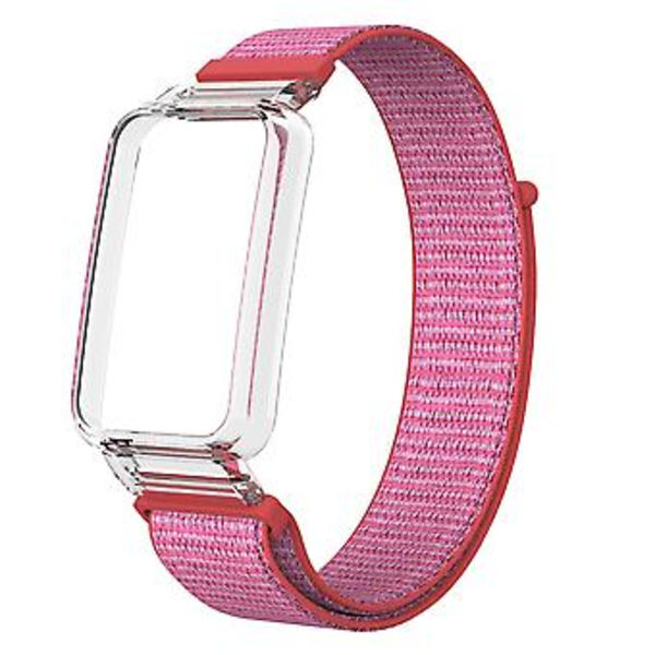 PC-fodral + Nylon Loop-rem för Xiaomi Mi Band 7 Pro (Lysande Rosa)