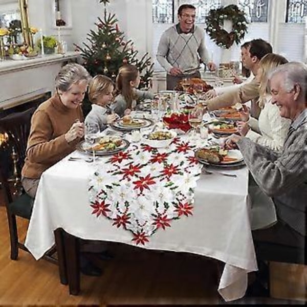 37X175CM Julduk broderad duk röd duk för juldekorationer