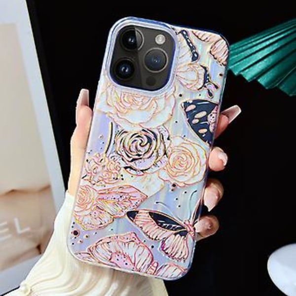 Elektroplettet TPU + PC-etui til iPhone 13 Pro (Sort Guld Blomster)