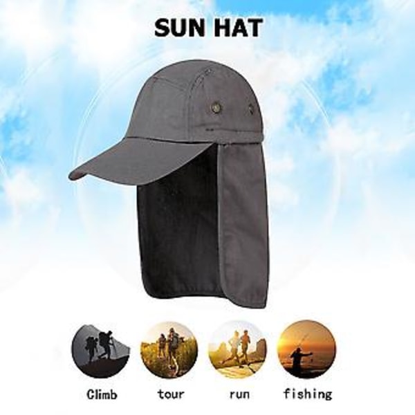Herrhatt baseballkeps med nackskydd fiskarhatt mask fiskehatt (Grå)