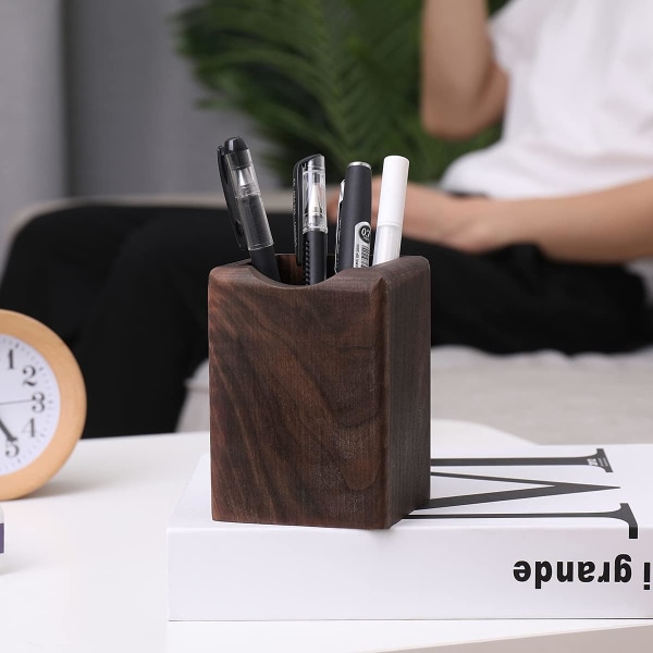 Træ Pen Box Multi-Use Skrivebordsarrangør Eco Naturligt Træ Stora