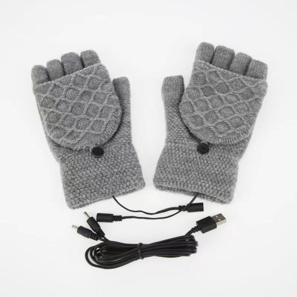 USB uppvärmda handskar (grå), vinterhandskar för män Dam Tvättbar Kni