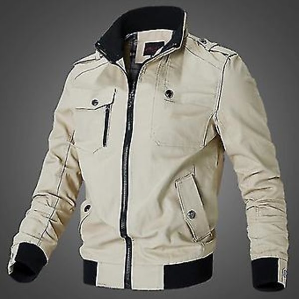 Militär Mode Casual Jacka Män Våren Hösten Utomhus Andningsbar Taktisk Vindjacka Piloter Vindtät Bomber Kläder (Khaki XL)