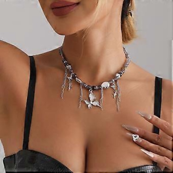 Unikt fjärilshalsband Modernt pärlhalsband Stjärntofsar Halsband Legering Textur Perfekt för stilfulla outfits