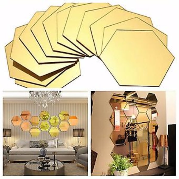 3D Peili Seinätarrat Kuusikulmio Vinyyli Irrotettava Tarra Kodin Sisustus Taide DIY 3 Kokoa (80mm*70mm*40mm Peili Kulta)