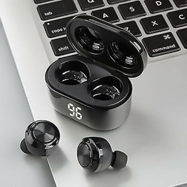 Trådløse 5.0 Bluetooth Øretelefoner Hovedtelefoner til Samsung iPhone Android IOS (A6-Sort)
