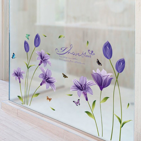 FLEURS de LYS väggdekaler i lila (60x90 cm) I blommig liljemönster