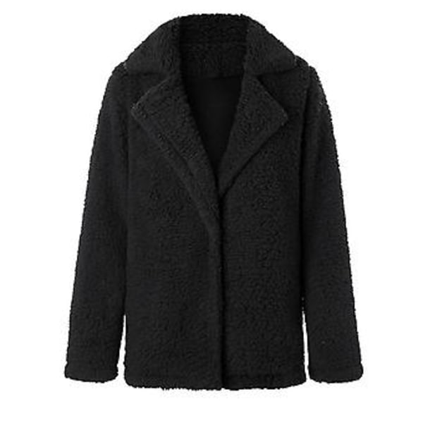 Dam Teddybjörn Fleece Fluffig Jacka Cardigan Kavaj Ytterplagg (S Svart)