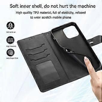 Kalvetekstur Telefoncover til iPhone 15 Pro, Standpung PU Læder Fuld Beskyttelse Telefoncover (Stil E)