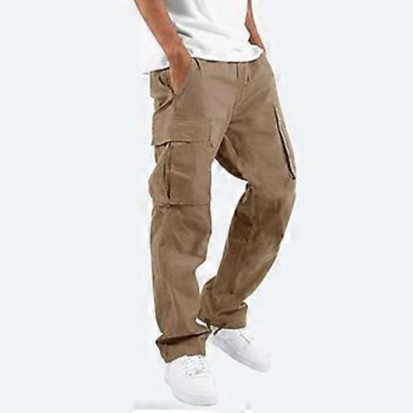 Miesten Cargo-housut, monitoimitaskut, nauhat, collegehousut, katumuoti, rennot miesten housut (4XL khaki)
