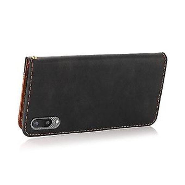 Til Samsung Galaxy A02 / M02 To-farvet Syet Læder Telefonetui (Sort Brun)