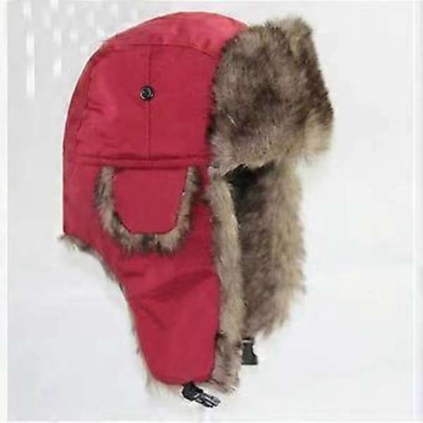 Taslan Ushanka Trapperhatt - Fuskepelsforet russisk stil varm vinterlue (Jujube farge)