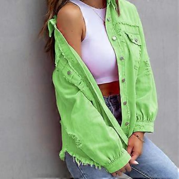 Lösa Rivna Denimjackor Hållbara Välgjorda Hudvänliga Blazer För Vår Sommar Höst Dagligt Bruk (M Äpple Grön)