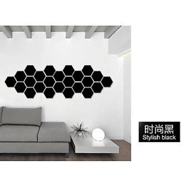 3D Peili Seinätarrat Kuusikulmio Vinyyli Irrotettava Tarra Kodin Sisustus Taide DIY 3 Kokoa (126mm*110mm*63mm Musta)