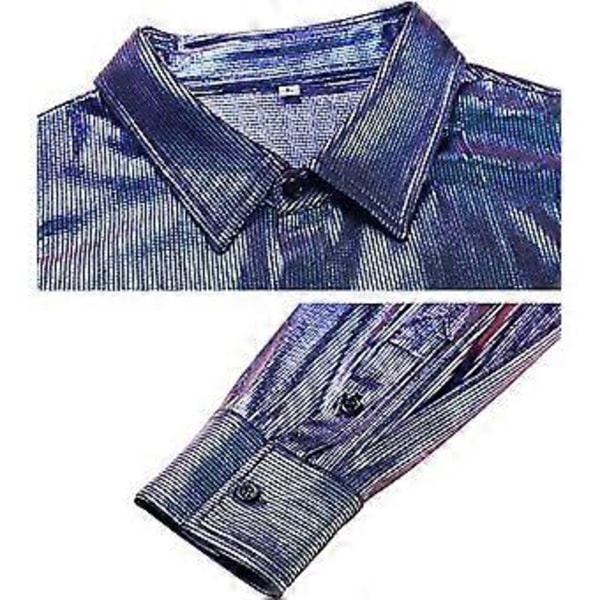Herre Disco Skjorter Skinnende Langærmet Skjorte (3XL Blå)