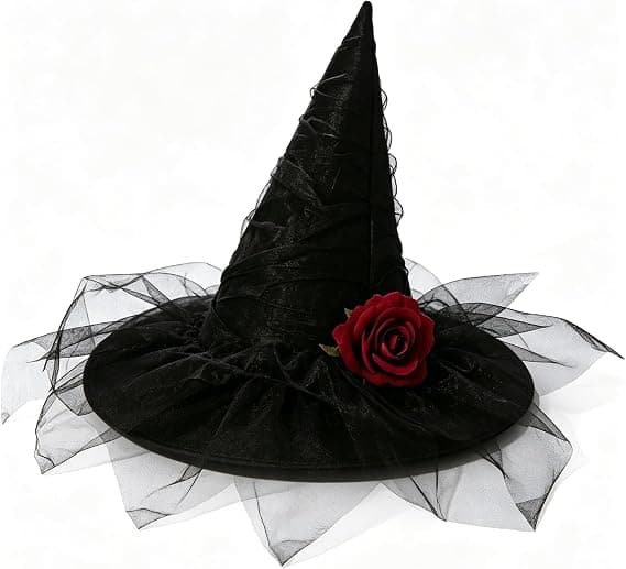 Halloween COS Troldmands-/Heksehat, Maskeradebal og Rollespilsfester, Rød Rose Blondehat
