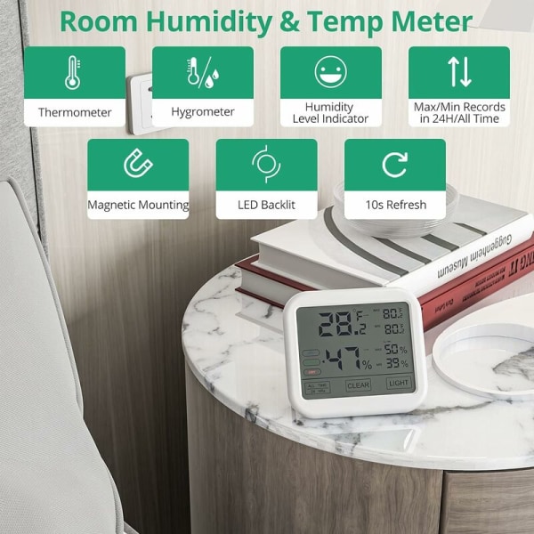 Inomhustermometer Hygrometer med hög noggrannhet, Digital LCD Tem