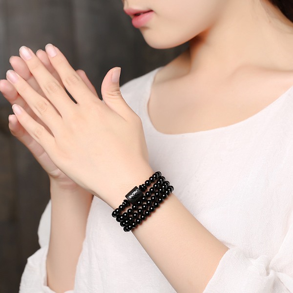 Kristall Obsidian Armband med Carvad Draks Totem Cylinder Pärlor Natu