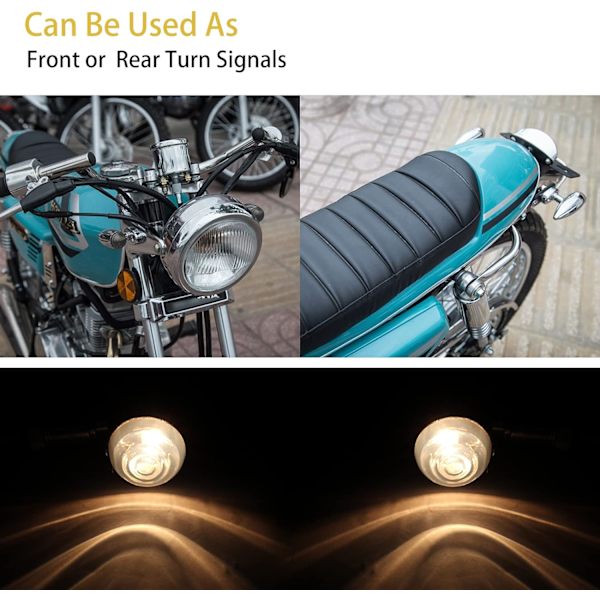 2x Blinkers för motorcykel, blinkers, bärnstensfärgat ljus, kulaform, 12V