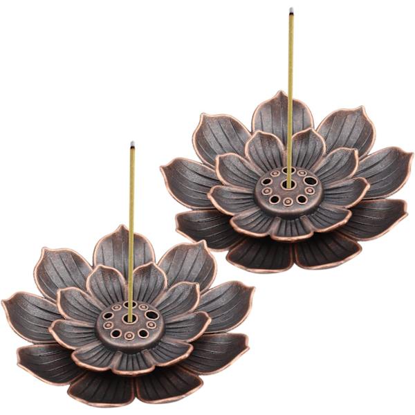 2 stk. Messing Lotus Røgelsesholder, Censer Holder, 6 Huller med
