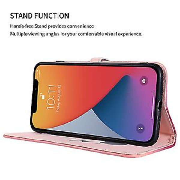 Telefonfodral med älgmönster för iPhone 14 Pro med kortfack, snodd, PU-lädermaterial, plånboksfunktion, hörnfallskydd (lila rosa)