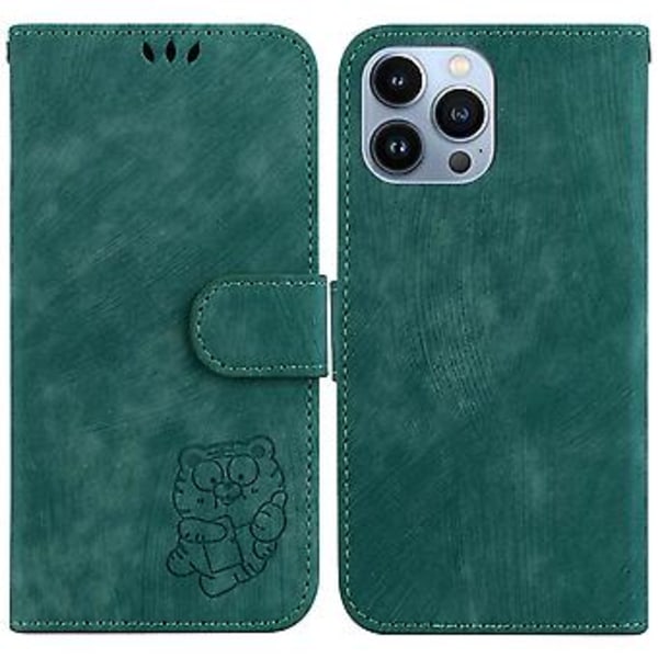 Embosset Lærveske For iPhone 15 Pro Max (Grønn)