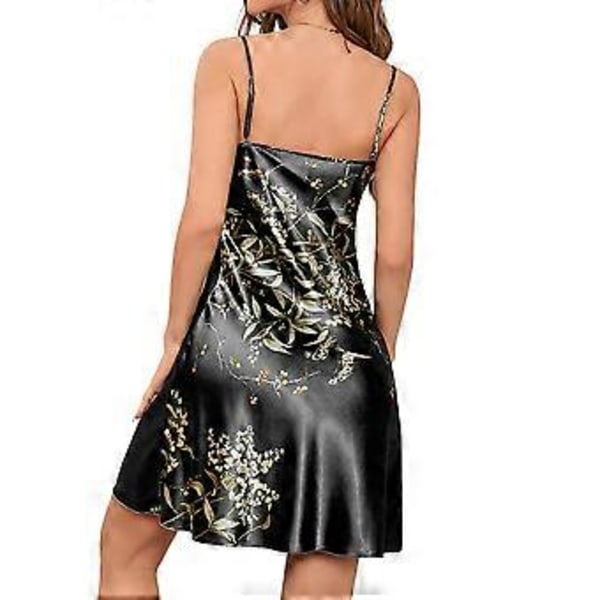 Satin Nattlinne för Kvinnor, Sexig V-ringad Neglige, Justerbara Spaghettiband, Kort Nattkläder, Mini Slip Chemise (M svart)