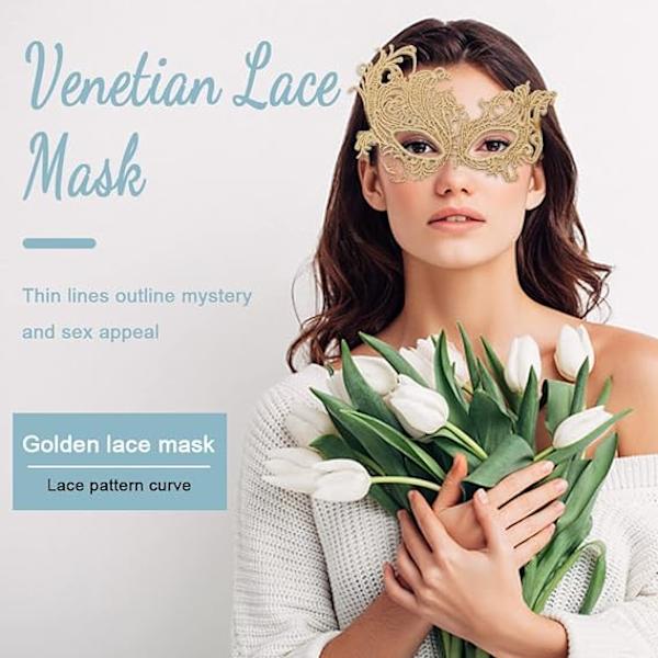 Lady of Luck Spetsmask, Venetiansk Maskerad Sexig Spets Guld Bal Mask Halloween Fest