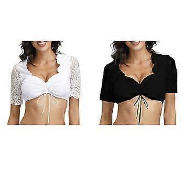 100% Ny Uppgraderad Blusspets för Oktoberfest Dirndl Dam Svart Elegant Dirndl Underklädesset Plus Size Öppen Byst (XXL Vit)