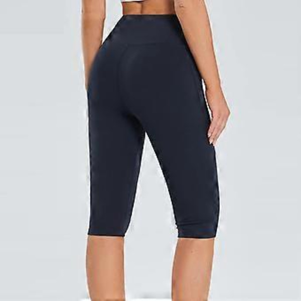 Naisten polvipituiset capri-leggingsit taskuilla rentoon treeniin, kesäiset korkeavyötäröiset joogahousut leggingsit laivastonsininen L (L laivastonsininen)