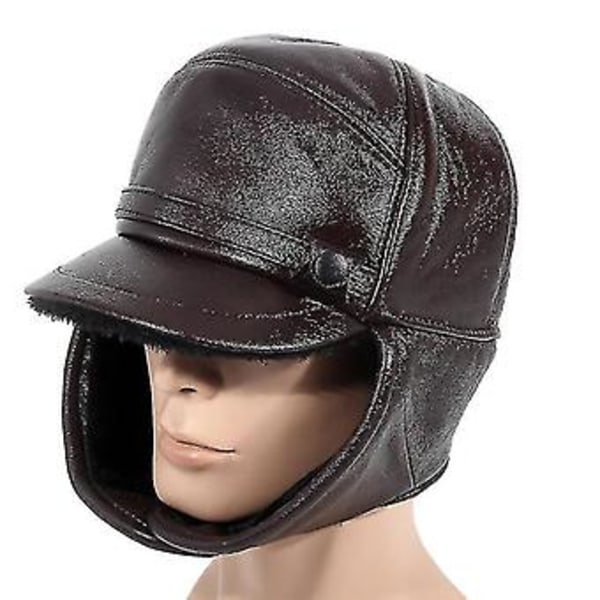Mimigo Äkta Ko-Läderhatt - Vintervarm Utomhus Öron Skydd 100% Äkta Läderkeps För Vinter Varm Foder Present Till Make Man ( )