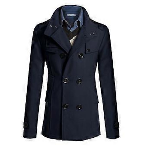 Herrar Trenchcoat Dubbelknäppt Ytterplagg Vinterjacka Formell Överrock (XL Marinblå)