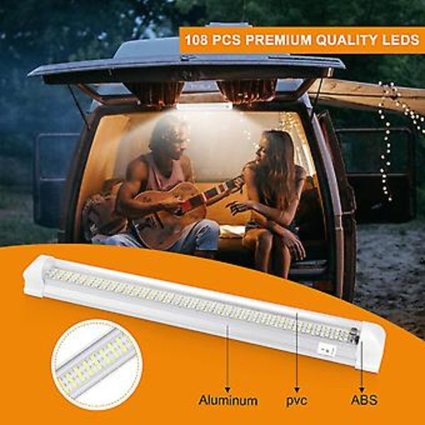 12V LED Innvendig Lyslist, Lyse Bil Lys med På/Av Bryter 1200LM Strip Bar Lampe for Bil Varebil Camping Lastebil Båt 2 stk