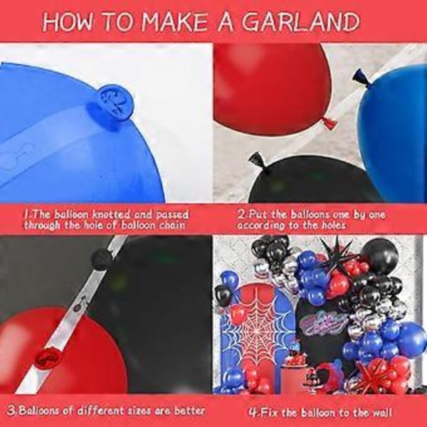 Rød Blå Sort Ballonbue Sæt, Spiderman Ballonbue Sæt, Røde Blå og Sorte Balloner Spiderman Tema Fest Dekorationer, Spiderman Ballonbue til