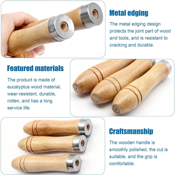 8 delar träfilhandtag med metallkragar (brun), trähandtag