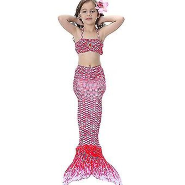 Barnens Baddräkt Flickor Sjöjungfru Svans Bikini Set Baddräkt Baddräkt (7-8 År Rosa)