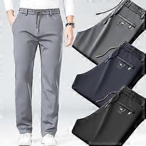 Herrbyxor Lös Rak Dragsko Elastisk Midja 2 Sidfickor Enfärgad Andningsbar Mjuk Full Längd Casual Mjukisbyxor Vardagsbyxor (XL svart)
