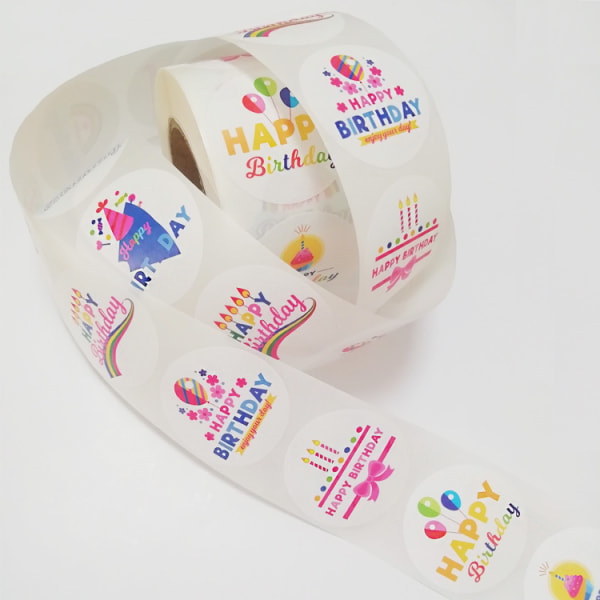 2 stk. Happy Birthday-klistremerker, perforerte, 500 stk. per rull, for barn