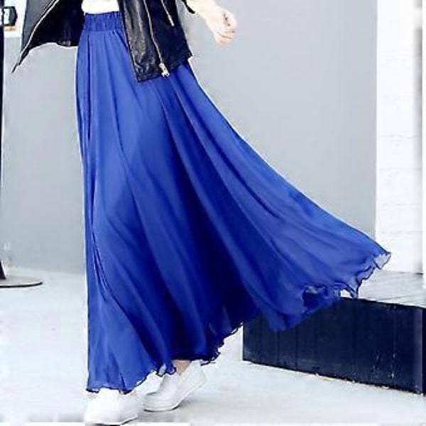 Vårkjol Lager Chiffong Långa Kjolar För Kvinnor Elegant Casual Hög Midja Boho Strand Maxikjolar Saias Femme(L rosröd)
