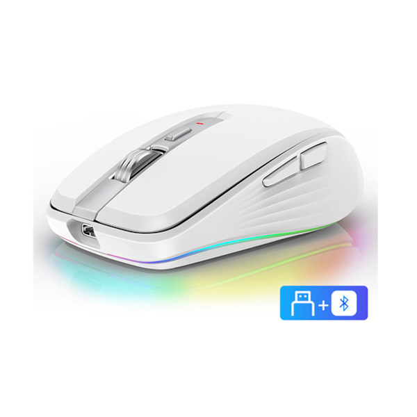 (Vit) 2.4G Dual-Mode Bluetooth 5.1 Trådlös Mus, USB-laddning